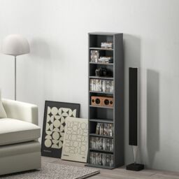HOMCOM 260 CD Storage Unit 120 DVD Storage Tower with 9 Compartments in Grey - thumbnail 1