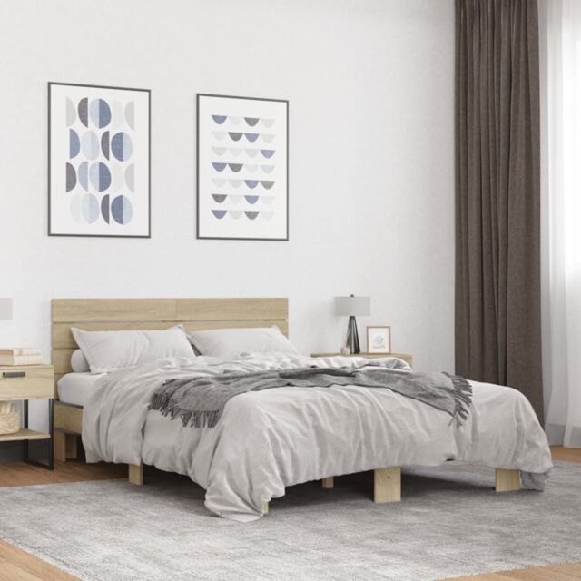 Berkfield Home Bed Frame without Mattress Sonoma Oak 140x200 cm in Brown - image 1