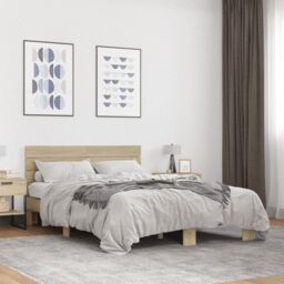 Berkfield Home Bed Frame without Mattress Sonoma Oak 140x200 cm in Brown - thumbnail 1