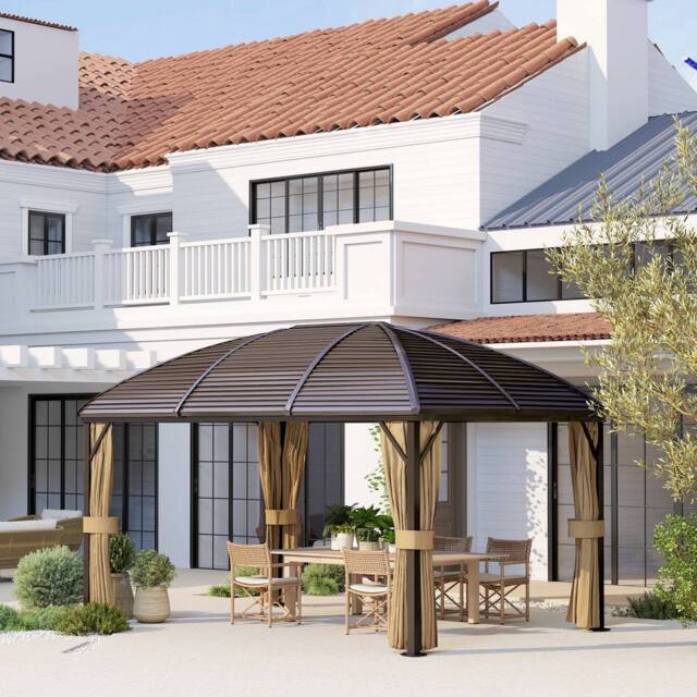 OUTSUNNY 3 x 4m Hardtop Gazebo Aluminium Garden Pavilion in Dark Brown - image 1