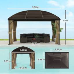 OUTSUNNY 3 x 4m Hardtop Gazebo Aluminium Garden Pavilion in Dark Brown - thumbnail 3