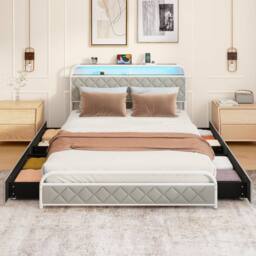 Costway King Size Modern Faux Leather Upholstered Platform Bed - thumbnail 3