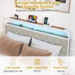 Costway King Size Modern Faux Leather Upholstered Platform Bed - thumbnail 6