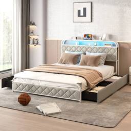 Costway King Size Modern Faux Leather Upholstered Platform Bed - thumbnail 1