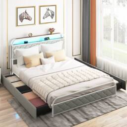 Costway King Size Modern Faux Leather Upholstered Platform Bed - thumbnail 4