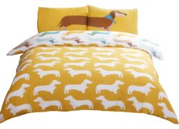 Rapport Home Sausage Dog Microfibre Reversible Duvet Cover Set with Pillowcase in Yellow - Size: Single - thumbnail 2