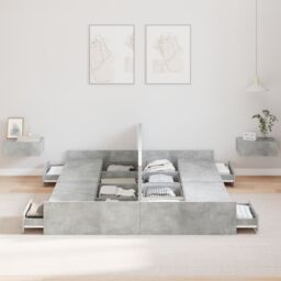 Berkfield Home Storage Bed Frame with Drawer with Headboard with Storage Concrete grey 150 x 200 cm - thumbnail 4