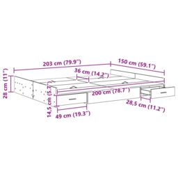 Berkfield Home Storage Bed Frame with Drawer with Headboard with Storage Concrete grey 150 x 200 cm - thumbnail 9