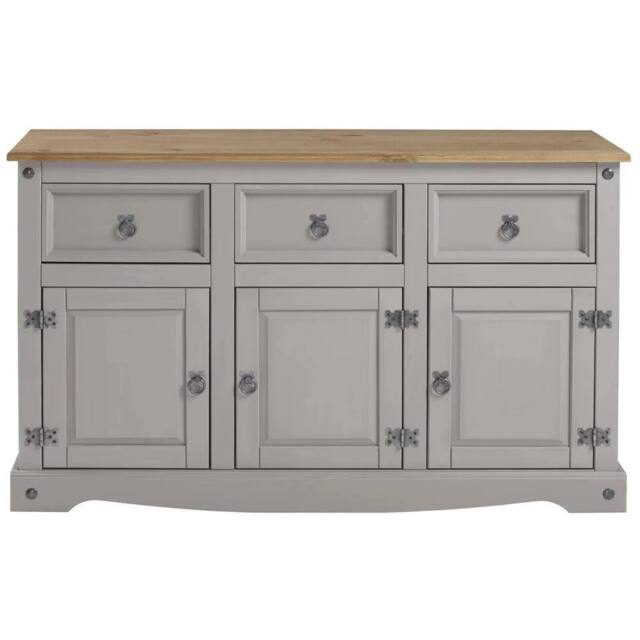 Hinsinc Grey Mexican Style 3 Door 3 Drawer Pine Sideboard - Size: 0.6m2 - image 1