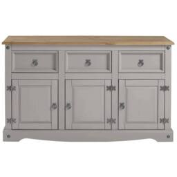 Hinsinc Grey Mexican Style 3 Door 3 Drawer Pine Sideboard - Size: 0.6m2
