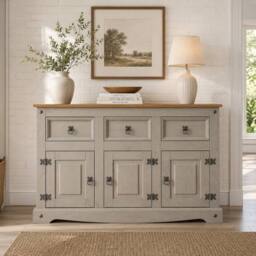 Hinsinc Grey Mexican Style 3 Door 3 Drawer Pine Sideboard - Size: 0.6m2 - thumbnail 5