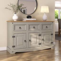 Hinsinc Grey Mexican Style 3 Door 3 Drawer Pine Sideboard - Size: 0.6m2 - thumbnail 3