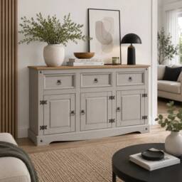 Hinsinc Grey Mexican Style 3 Door 3 Drawer Pine Sideboard - Size: 0.6m2 - thumbnail 6