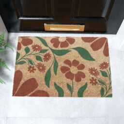 Artsy Mats Red & Green Floral Pattern Coir Doormat (60 x 40cm) in Brown - Size: 40 cm x 60 cm