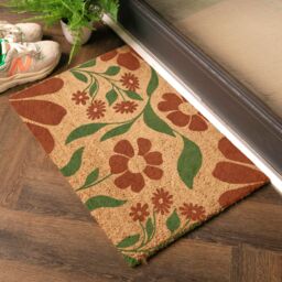 Artsy Mats Red & Green Floral Pattern Coir Doormat (60 x 40cm) in Brown - Size: 40 cm x 60 cm - thumbnail 2