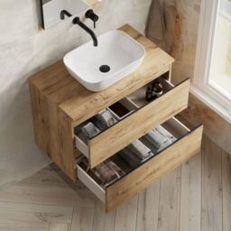 Banyetti Vatilla 800mm Wall Hung Vanity with Matching Worktop - Ostippo Oak in Light Oak - thumbnail 4