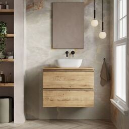 Banyetti Vatilla 800mm Wall Hung Vanity with Matching Worktop - Ostippo Oak in Light Oak