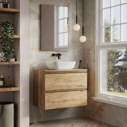Banyetti Vatilla 800mm Wall Hung Vanity with Matching Worktop - Ostippo Oak in Light Oak - thumbnail 2