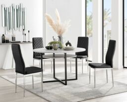 FurnitureboxUK Adley Grey Concrete Effect Round Dining Table & 4 Velvet Milan Chairs in Black - thumbnail 1