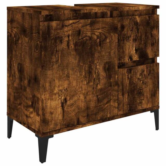 Berkfield Home Bathroom Cabinet Smoked Oak 65x33x60 cm Engineered Wood in Brown - Size: 65 x 33 x 60 cm - image 1