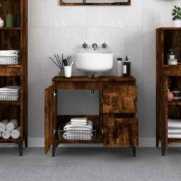 Berkfield Home Bathroom Cabinet Smoked Oak 65x33x60 cm Engineered Wood in Brown - Size: 65 x 33 x 60 cm - thumbnail 3