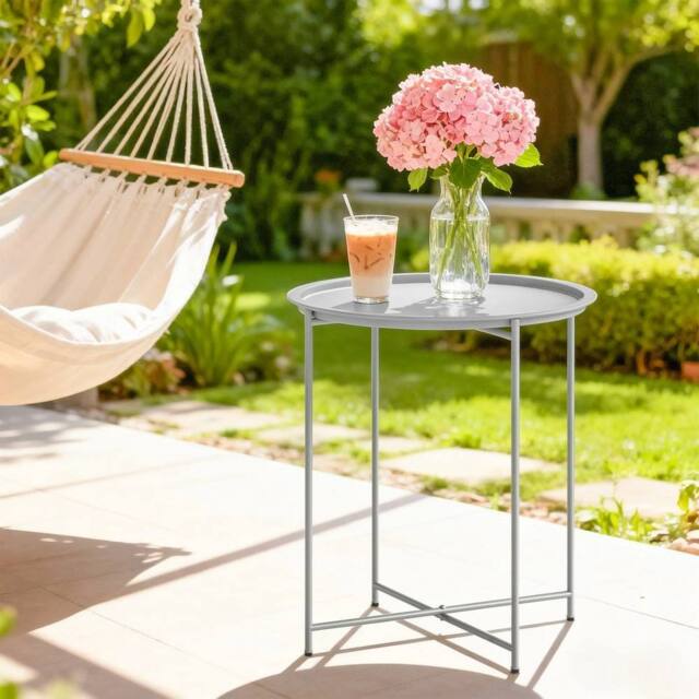 EONLION 46cm Round Garden Table Side Table in Grey - Size: 100 cm - image 1