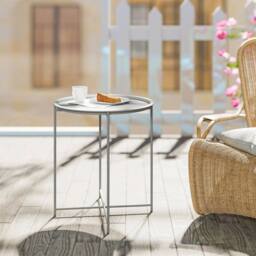 EONLION 46cm Round Garden Table Side Table in Grey - Size: 100 cm - thumbnail 5