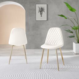 FurnitureboxUK 2x Corona Gold Leg Faux Leather Dining Chair in White - thumbnail 2
