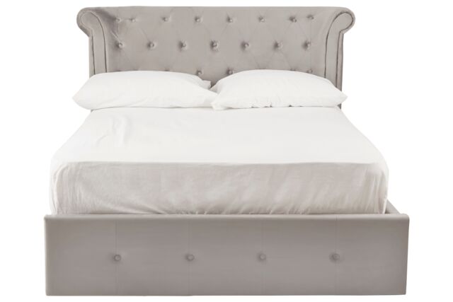 Orsina Contemporary Double Ottoman Bed, Elegant Winged Headboard in Silver - image 1