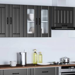 Berkfield Home Kitchen Wall Cabinet with Glass Door Lucca Black Engineered Wood - thumbnail 4