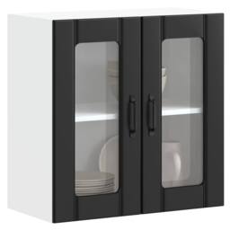 Berkfield Home Kitchen Wall Cabinet with Glass Door Lucca Black Engineered Wood - thumbnail 2