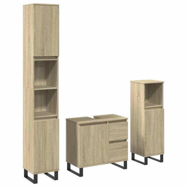 Berkfield Home 3 Piece Bathroom Furniture Set Sonoma Oak Engineered Wood in Light Tan - image 1