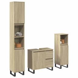 Berkfield Home 3 Piece Bathroom Furniture Set Sonoma Oak Engineered Wood in Light Tan - thumbnail 2