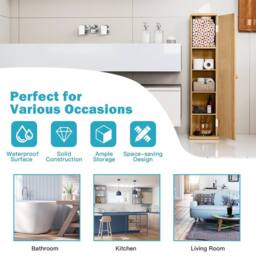 Costway Compact Tissue Cabinet 4-Tier Toilet Paper Holderw/Detachable Shelves in Natural - thumbnail 9