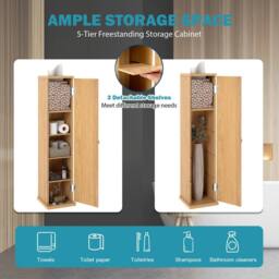 Costway Compact Tissue Cabinet 4-Tier Toilet Paper Holderw/Detachable Shelves in Natural - thumbnail 8