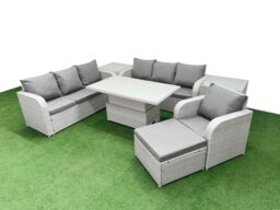 Fimous 8 Seater Poly Rattan Outdoor Garden Furniture Adjustable Lifting Dining or Coffee Table Sofa Set Patio 3 Seater Sofa Reclining Chair 3 Seater - thumbnail 2