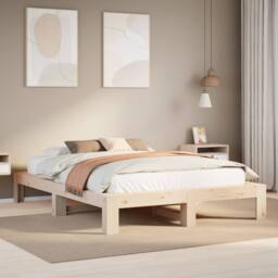 Berkfield Home Bed Frame without Mattress 150x200 cm King Size Solid Wood Pine in Natural - thumbnail 2