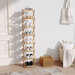 KORVIXA 8-Tiers Bamboo Folding Shoe Rack in Brown - Size: 0.6m2 - thumbnail 5
