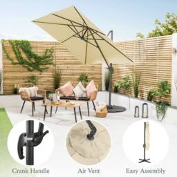 Christow Aluminium Cantilever Parasol Garden Patio Hanging Tilt Umbrella 2.5m in Beige - thumbnail 3