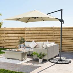 Christow Aluminium Cantilever Parasol Garden Patio Hanging Tilt Umbrella 2.5m in Beige - thumbnail 2