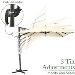 Christow Aluminium Cantilever Parasol Garden Patio Hanging Tilt Umbrella 2.5m in Beige - thumbnail 5