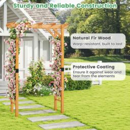 Costway 215 cm Garden Arch Wooden Arbor Outdoor Wood Trellis in Yellow - thumbnail 6