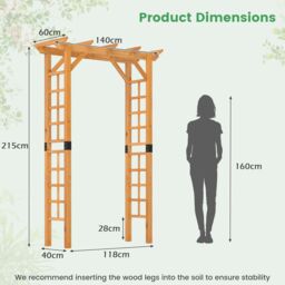 Costway 215 cm Garden Arch Wooden Arbor Outdoor Wood Trellis in Yellow - thumbnail 2