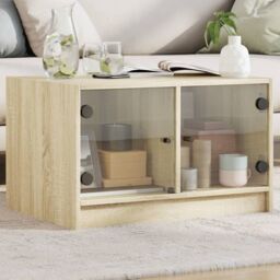 Berkfield Home Coffee Table with Glass Doors Sonoma Oak 68x50x42 cm in Brown - Size: 68 x 50 x 42 cm - thumbnail 1