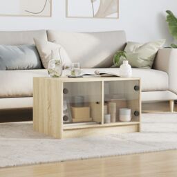 Berkfield Home Coffee Table with Glass Doors Sonoma Oak 68x50x42 cm in Brown - Size: 68 x 50 x 42 cm - thumbnail 3