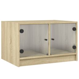 Berkfield Home Coffee Table with Glass Doors Sonoma Oak 68x50x42 cm in Brown - Size: 68 x 50 x 42 cm - thumbnail 2