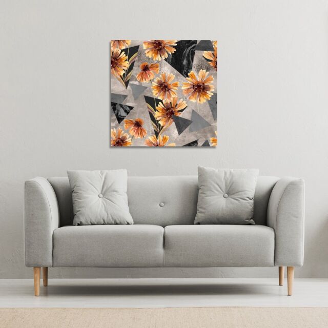 Benjamin Tate Design Geometric floral shapes (Canvas Print) / 90 x 90 x 4cm in Natural - Size: 90 x 90 x 4 cm - image 1