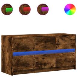 Berkfield Home TV Cabinet with LED Smoked Oak 100x34x50 cm Engineered Wood in Brown - Size: 100 x 34 x 50 cm - thumbnail 3