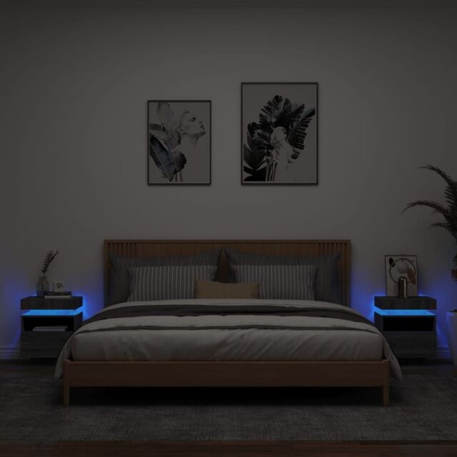 Berkfield Home Bedside Cabinets with LED Lights 2 pcs Grey Sonoma 40x39x48.5 cm - image 1