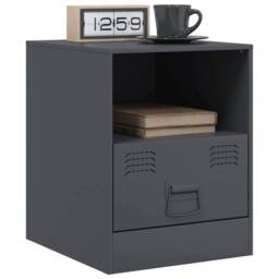 Berkfield Home Stylish Bedside Cabinet Anthracite 34.5x39x44 cm Steel in Charcoal - thumbnail 4